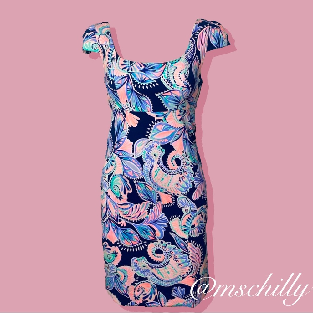 Lily Pulitzer Laurent High Tide Dress Holy Flockamolie Blue Pink 0